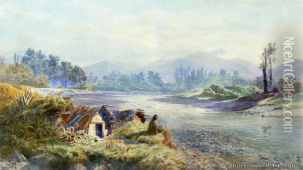 Maori Settlement, Wanganui River Oil Painting - John Gully