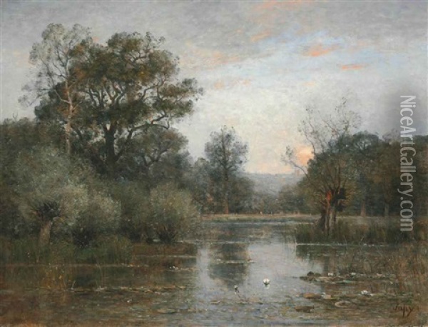 Twilight On Jourcey Pond Oil Painting - Louis Aime Japy