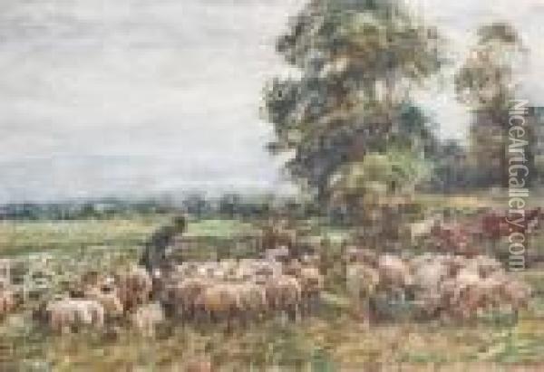 Herding The Flock Oil Painting - William Mark Fisher