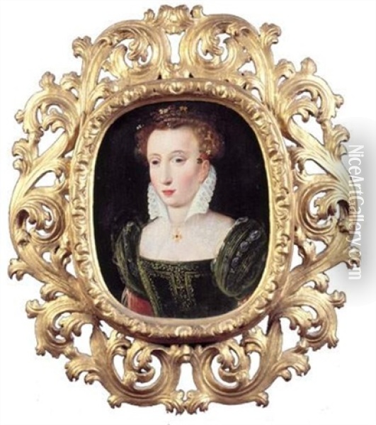 Portrait De Jeune Femme A La Coiffure Ornee De Fleurs Et De Perles Oil Painting - Alessandro di Cristofano Allori