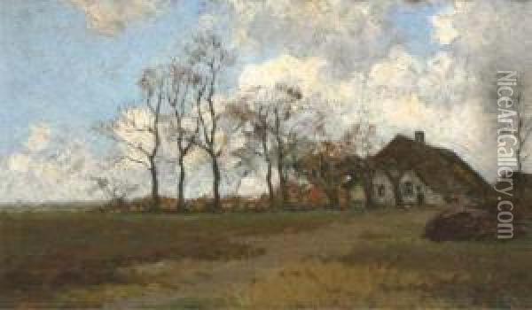 Elspeet Boerenwoning: Farm Near Elspeet Oil Painting - Hermanus Adrianus Van Oosterzee