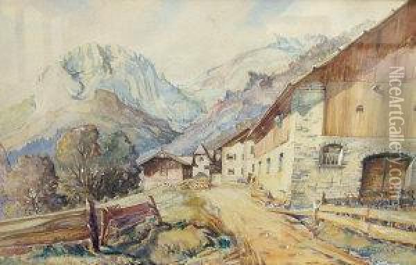 Alpine Village Scene Oil Painting - Friedrich Georg Engler