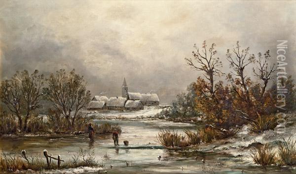 Winterlandschaft Oil Painting - Josef Wopfner