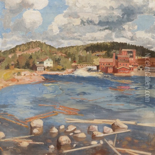 A Factory By The Rapids Oil Painting - Antti Faven
