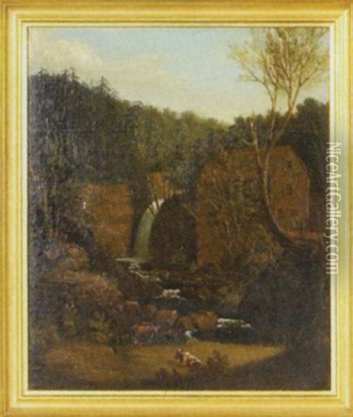 View Of Old Mill And Stream Oil Painting - Osbert Burr Loomis