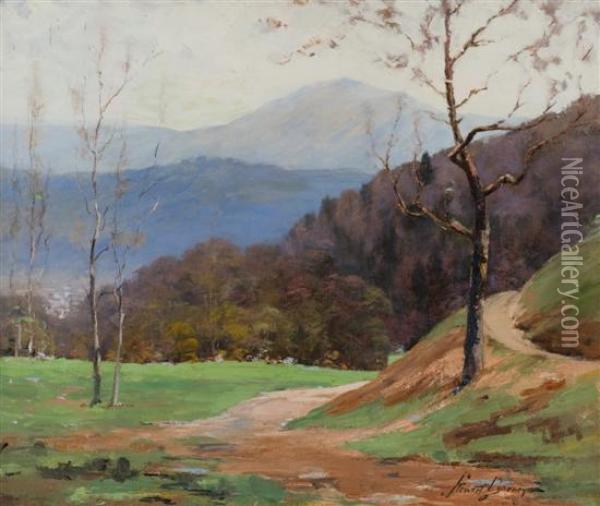 Landscape With Blue Ridge Mountains In Background Oil Painting - John Stewart Barney