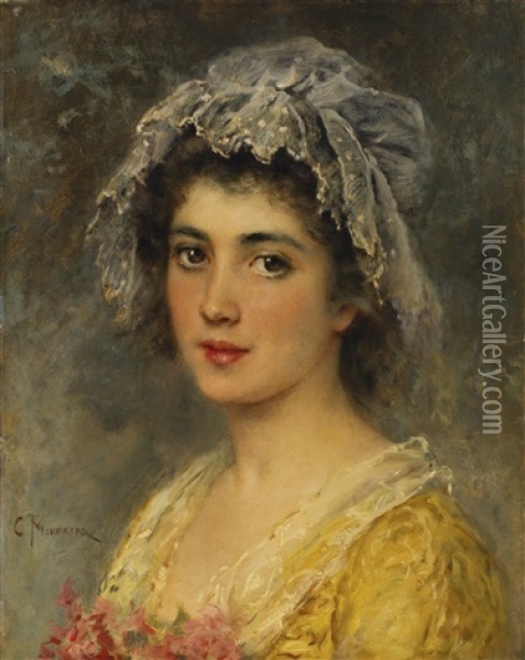 Portrait Of A Young Lady Oil Painting - Konstantin Egorovich Makovsky