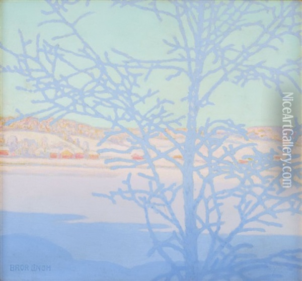 Gnistrande Vinterlandskap Oil Painting - Bror Lindh
