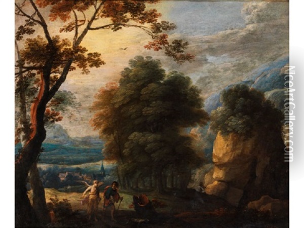 Hugelige Baumlandschaft Mit Szene Aus Dem Alten Testament Oil Painting - Lodewijk De Vadder