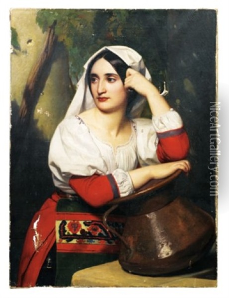 Jeune Italienne A La Fontaine Oil Painting - Alexandre-Jean-Baptiste Hesse