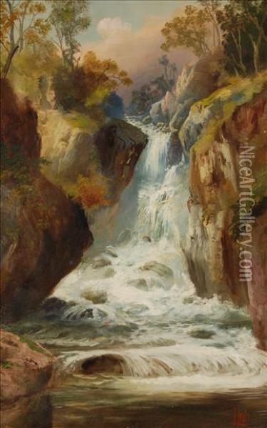 Waterfall Scenes Oil Painting - J. Lewis