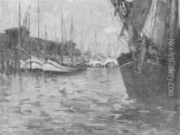 Vertaute Kutter Im Hafen Oil Painting - Toni Elster