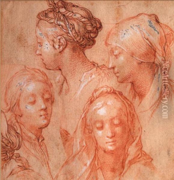 Recto : Quatre Etudes De Tetes De Femmes Oil Painting - Abraham Bloemaert