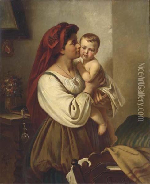A Mother's Kiss Oil Painting - Karl Adolf Gugel