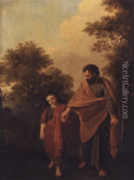The Young Christ And Saint Joseph Walking In A Landscape Oil Painting - Johan van Haensbergen