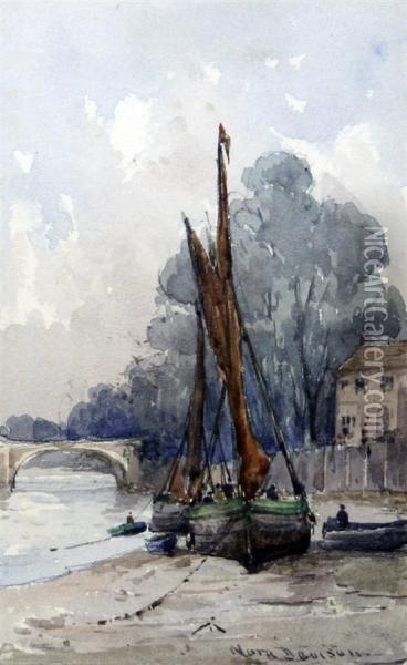 Barges At Richmond Oil Painting - Nora Davison