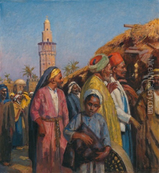 Am Markt In Gaza Oil Painting - Johann Victor Kramer