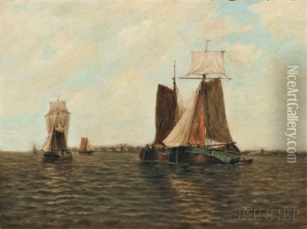 Sailing Vessels In A Quiet Harbor Oil Painting - Paul Jean Clays