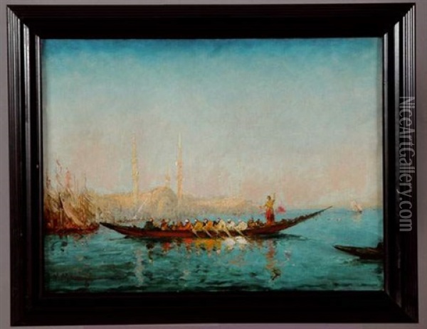 Embarcation Devant Une Ville Orientale Oil Painting - Vincent Manago