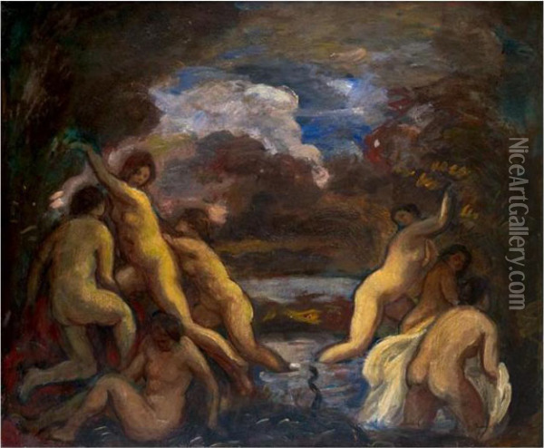 Furdozok Olaj Oil Painting - Bela Ivanyi Grunwald