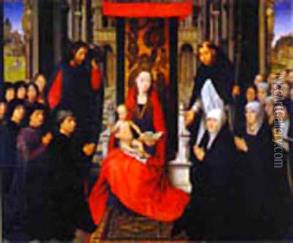 The Virgin And Child Between St James And St Dominic Presenting The Donors And Their Families Known As The Virgin Of Jacques Floreins Oil Painting - Hans Memling