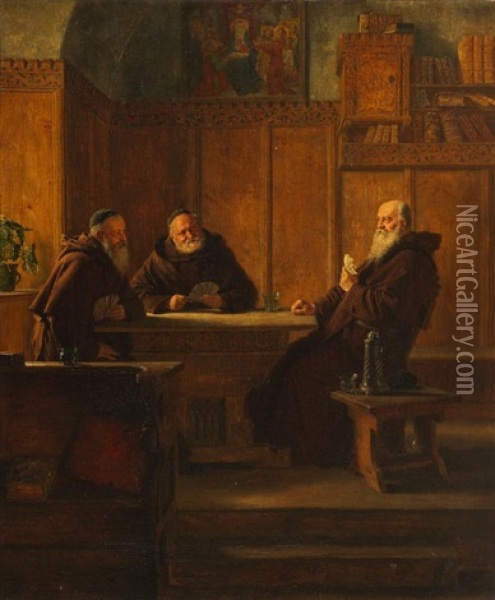 Drei Kartenspielende Monche Oil Painting - Eduard von Gruetzner