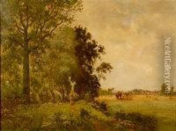 Harvest Scene With Figure On A Woodland Path Oil Painting - Ernest Guillemer