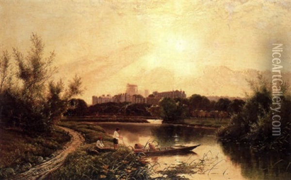 Windsor Castle From The Railway Bridge, A Bright Sunny Day Oil Painting - Henry John Boddington