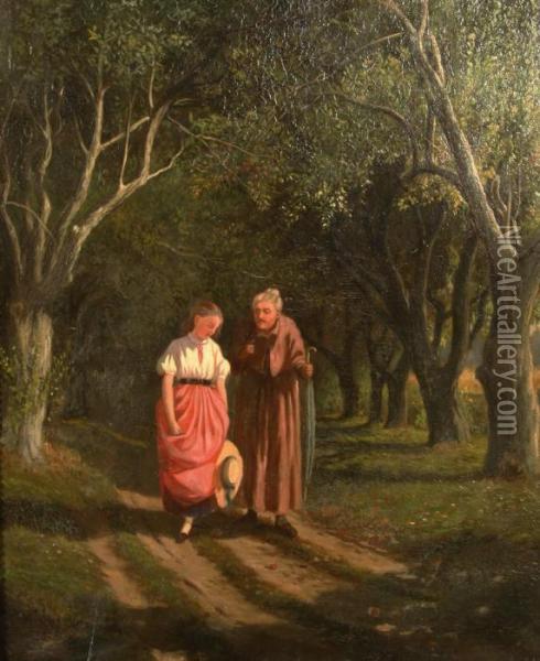 A Walk With Grandmother Oil Painting - William de la Montagne Cary
