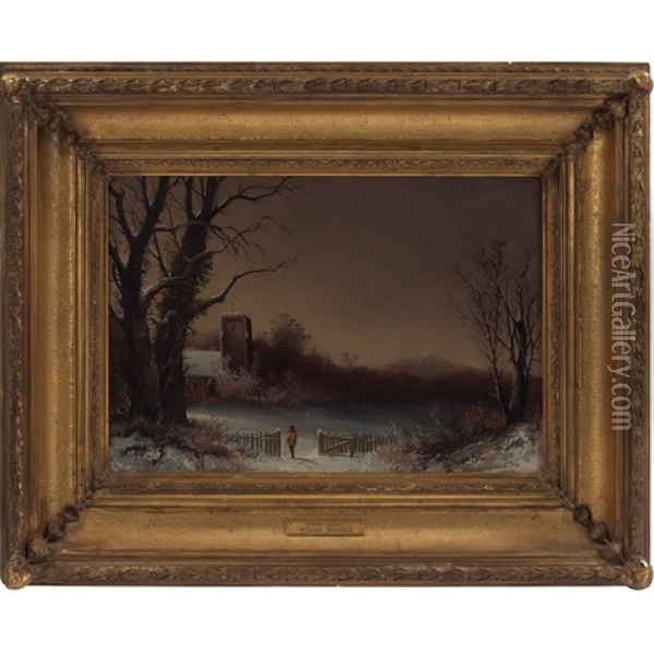 A Winter Evening Oil Painting - William van de Bonfield