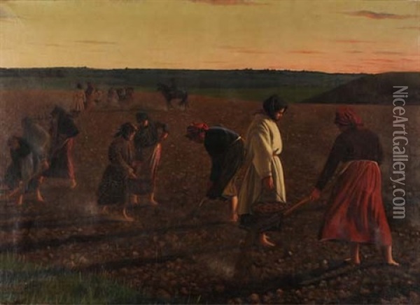 Russische Bauerinnen Auf Dem Feld Oil Painting - Antoine Druet