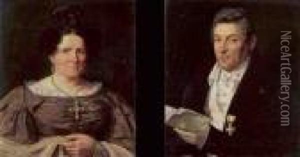 Bildnisse Des Berliner 
Stadtverordnetenvorstehers Johann Friedrich Desselmann (1770-1845) Und 
Seiner Ehefrau Marie Sophie, Geb. Hubner (1781-1857). Oil Painting - Franz Krutger