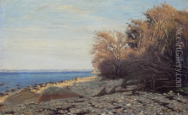 Strandparti Med Udsigt Over Havet, I Det Fjerne Skimtes Kystlinie Oil Painting - Sigvard Marius Hansen