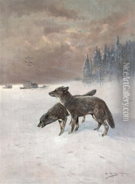 Zwei Wolfe Im Schnee Oil Painting - Moritz Mueller the Younger