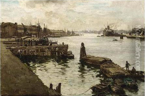 Rotterdam Harbour Oil Painting - Johann Hendrik Van Mastenbroek