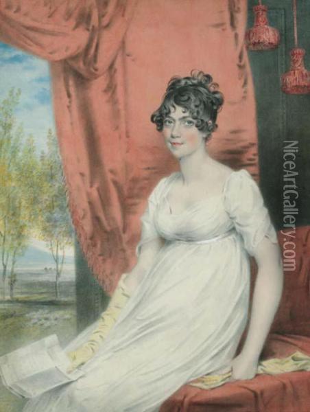 Portrait Of (the Younger) Miss Stuart Of Albemarle Street Oil Painting - John Downman