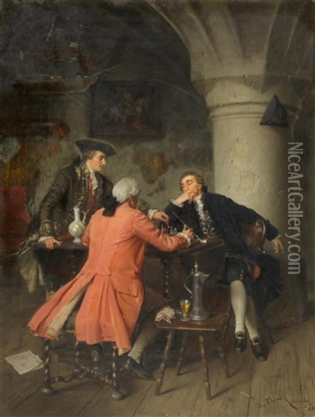 Elegant Gathering Playing Chess Oil Painting - Josef Munsch