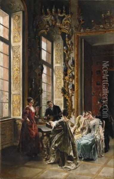 Musizierende Rokkoko-gesellschaft Im Salon. Auf Den Rocaillen Zahlreicher Porzellanschmuck Oil Painting - Wilhelm Kreling