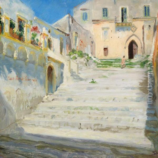The Stairs To Palazzo Ciampoli In Taormina, Sicily Oil Painting - Peder Severin Kroyer