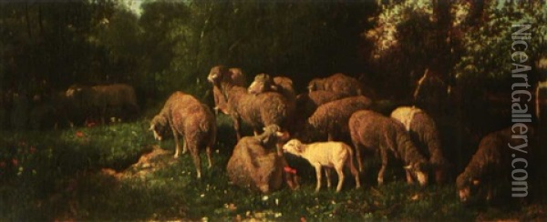 Les Moutons Dans Le Sous-bois Oil Painting - Charles Emile Jacque