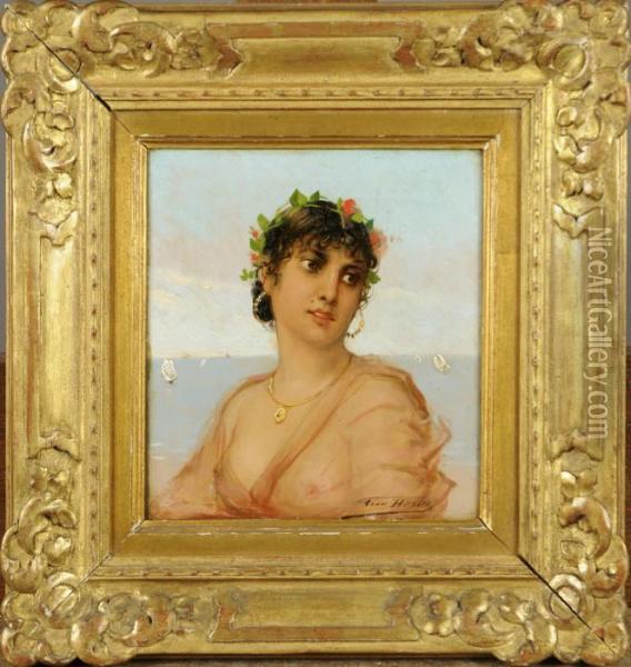 Jeune Femme A La Couronne De Fleurs Oil Painting - Leon Herbo
