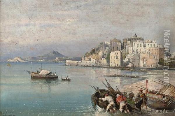 Fishermen Before Pozzuolli Oil Painting - Consalvo Carelli