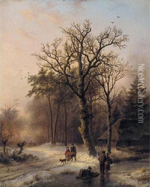 Forest In Winter Oil Painting - Barend Cornelis Koekkoek