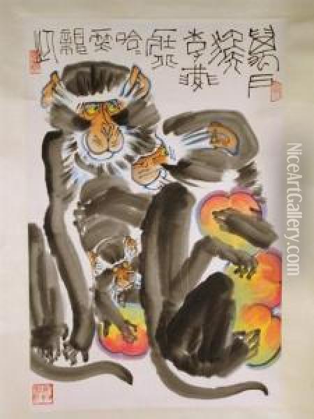 Monkey At Play Oil Painting - Yun Xi