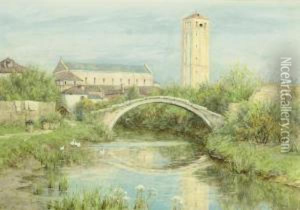 Santa Maria Dell'assunta, Torcello Viewed From The River Oil Painting - Helen Mary Elizabeth Allingham