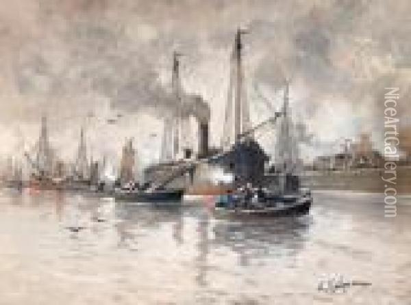 Schiffe Im Hafen Oil Painting - Adolf Kaufmann