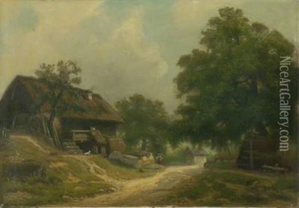 Bauernhaus In Sommerlicher Landschaft Oil Painting - Ludwig Sckell