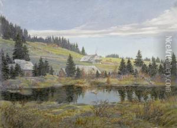 Moorsee Im Schwarzwald Mit Gehoften Oil Painting - Heinrich Hoffmann