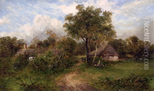 Landscape With Thatched Cottages Oil Painting - Carl Brennir