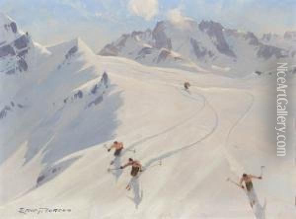 Alpine Descent, Switzerland. Oil Painting - Eric John Benson Riordon